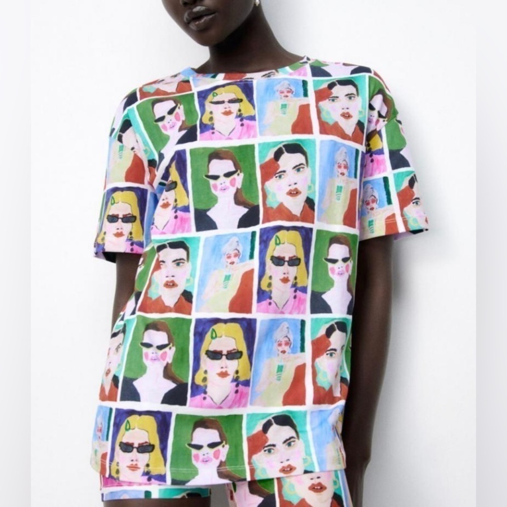 Zara NATACHA PASCHAL PRINTED T-SHIRT Short Sleeve Size Small